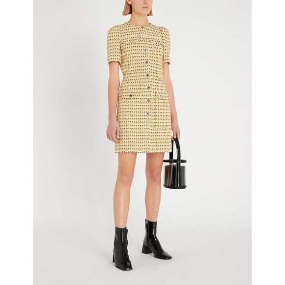 Maje Dresses & Skirts - Maje Rill Metallic Cotton Blend Tweed Mini Dress Yellow Size Medium